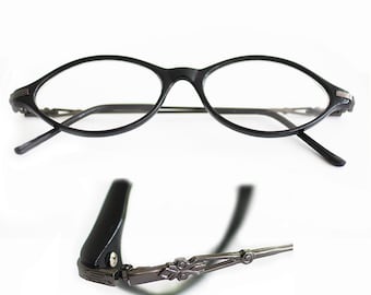 Reading Glasses Oval Kitten Cat Eye Petite Black Frame Polished Acrylic +2.50 +3.00
