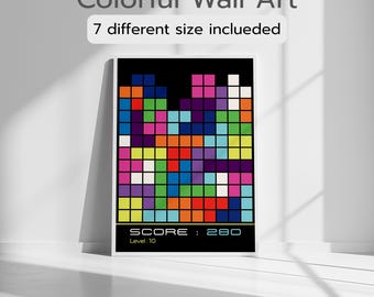 Affiche colorée inspirée de Tetris - art mural abstrait moderne (téléchargement numérique)