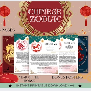 YEAR of THE HORSE Chinese Zodiac & Calendar 12 signs Booklet. Bonus 2026 Posters Digital Download Astrology information. Chinese Horoscope.