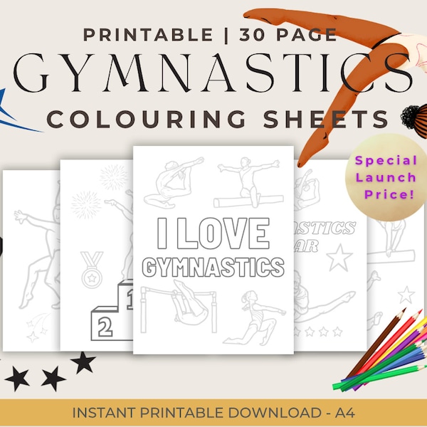 GYMNASTICS Colouring Book, Printable download, leotard design, Sports Colour in kids.