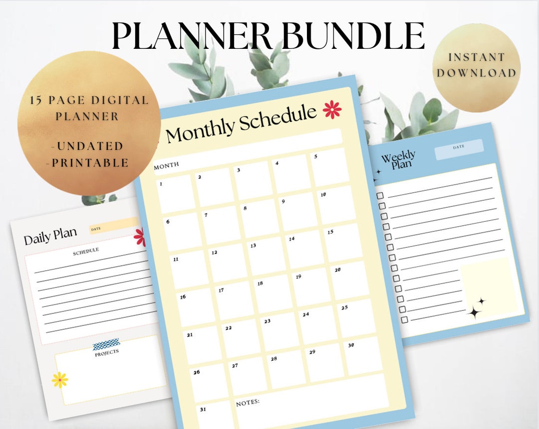 Digital Planner Templates Printable Planner Pack Daily Weekly Etsy