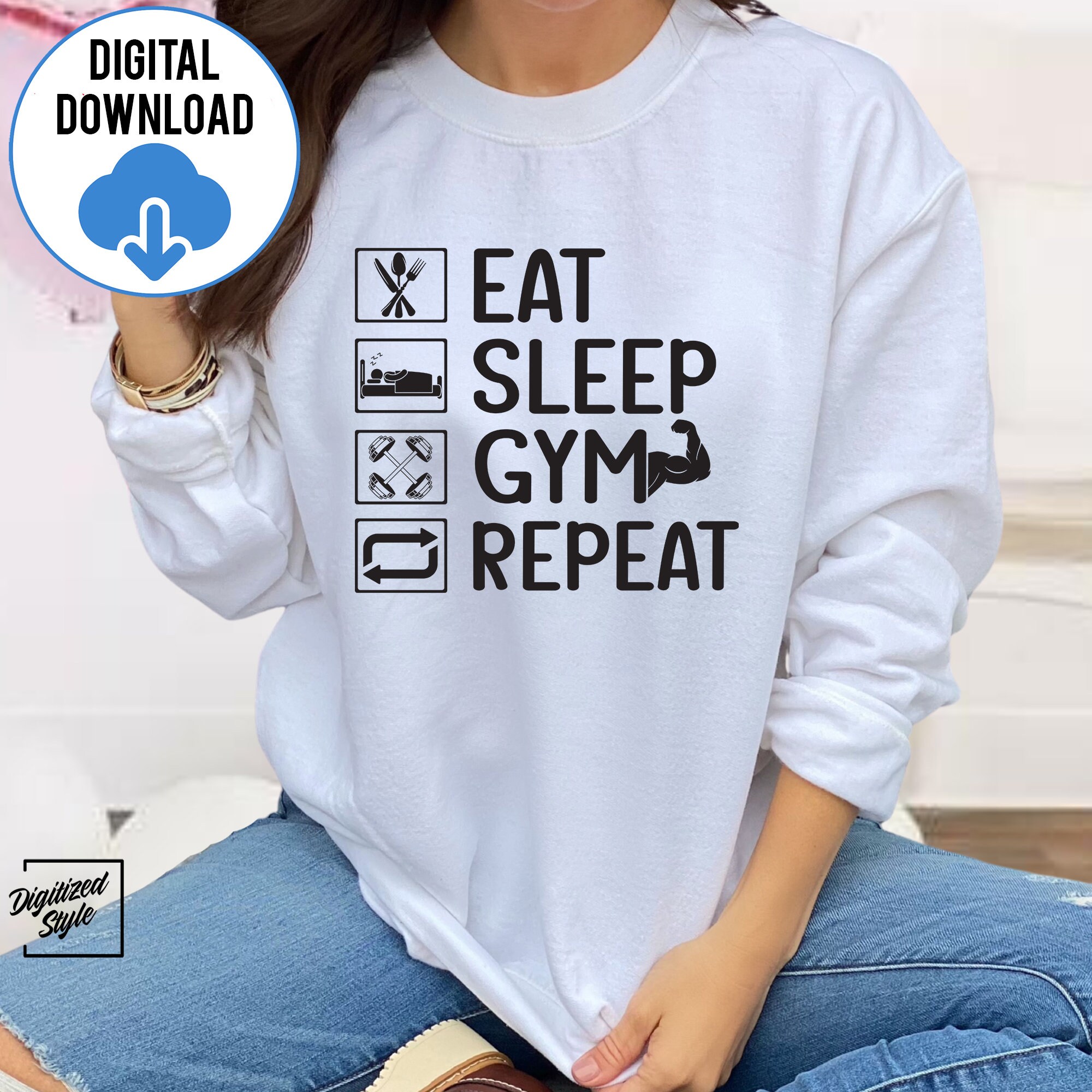 Eat Sleep Gym Repeat SVG PNG, Gym Motivation SVG, Gym Quotes Svg ...