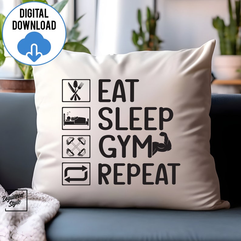 Eat Sleep Gym Repeat SVG PNG, Gym Motivation SVG, Gym Quotes Svg ...