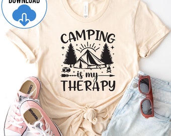 Camping is My Therapy SVG Cut File, Adventure Quotes Svg, Funny Camping Png, Happy Camper Svg, Mountains Svg Saying, Funny Camping SVG