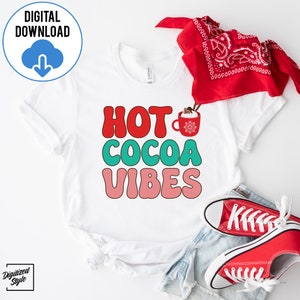 Hot Cocoa Vibes SVG, Retro Christmas Svg, Retro Groovy SVG Cutting Files, Hot Chocolate Svg, Hot Cocoa Svg, Merry And Bright Hot Cocoa SVG