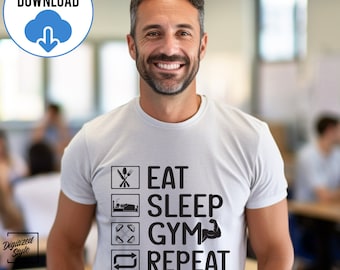 Eat Sleep Gym Repeat SVG PNG, Gym Motivation SVG, Gym Quotes Svg, Fitness Quotes Svg, Gym Saying Svg, Instant Download, Cutting Files