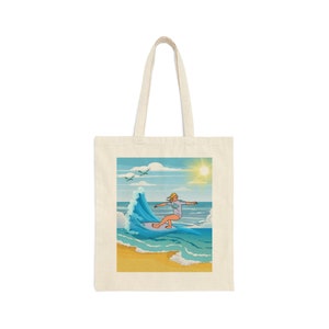 California Surfer Boy Ocean Wave Cotton Canvas Tote Beach Bag