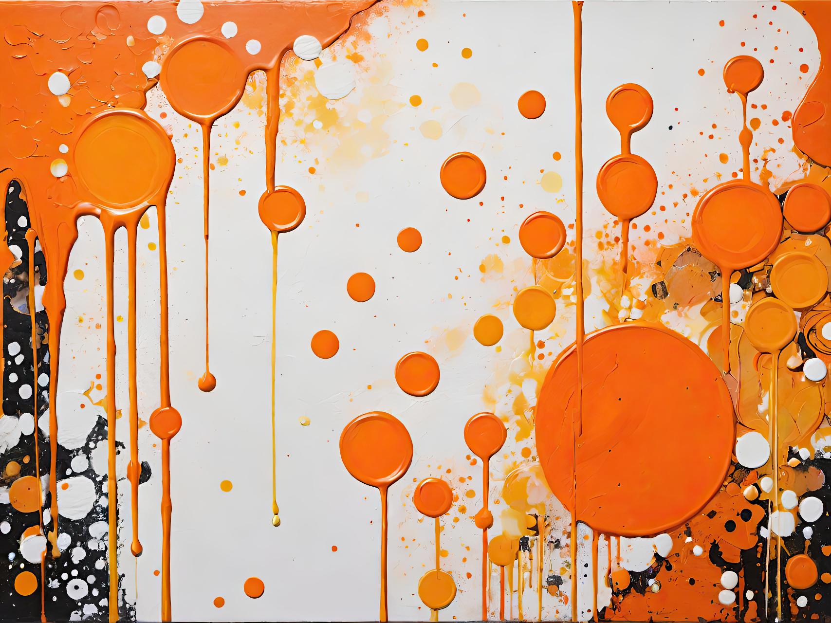 Gone Away Abstract, Orange, Yellow, White, Circles, Drips, Splatters ...