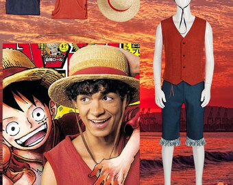 Live Action Inaki Inspired Monkey D Luffy Cosplay Costume Set for Adults | One Piece Halloween Costume