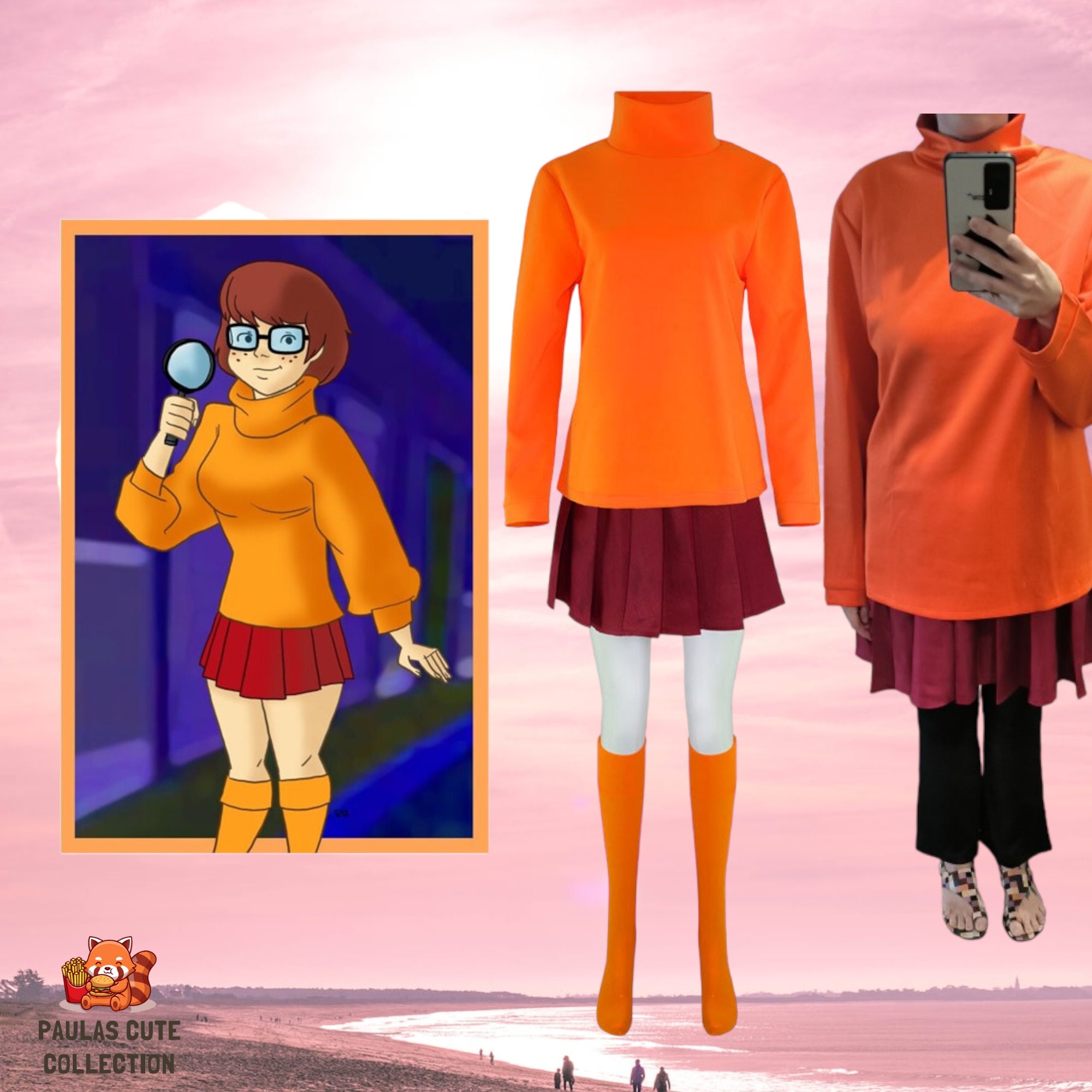 Scooby-Doo Velma Dinkley Cosplay Costume Halloween Children’s MEDIUM 8-10