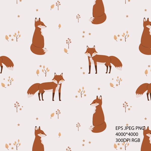 Fall Fox Pattern - Adorable Woodland Print for Sublimation & Baby Outfits - Instant Download