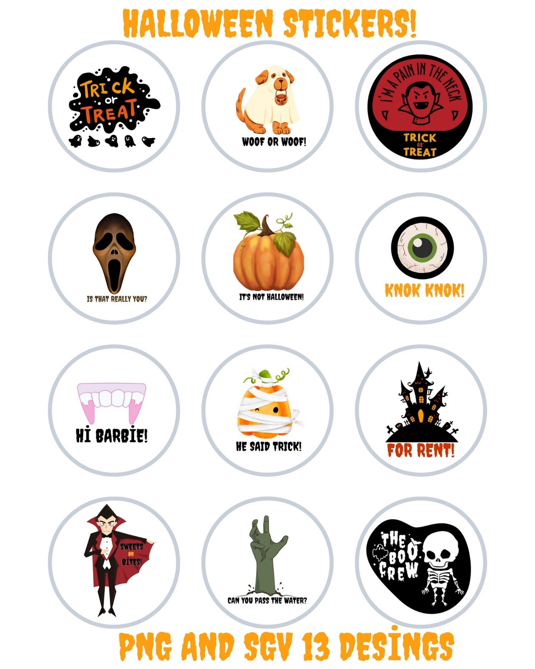 Halloween Stickers Printable and Funny Instant Download Etsy