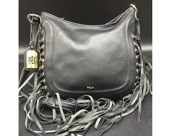 Bolso hobo con flecos Fleetwood de Lauren Ralph Lauren, de cuero negro y estilo bohemio