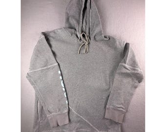 Hoka One One Hoodie Mens S/M Grey Textured Knit Pullover Logo Sleeve Athletic