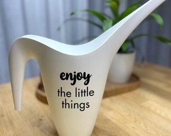 Plastic watering can with inspirational quote 'enjoy the little things' - Decorative watering can for home and as a gift