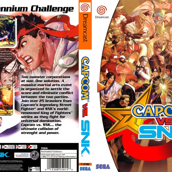 Dreamcast Custom Made Capcom vs SNK Video Game, FULL COLOR art