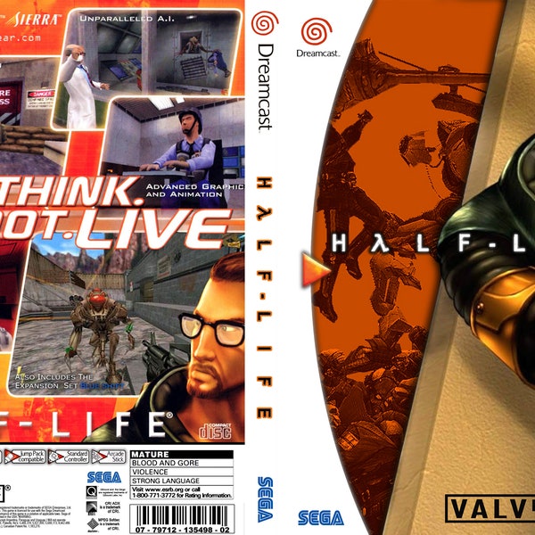 Dreamcast Custom Made Half Life Video Game, Full Color Art