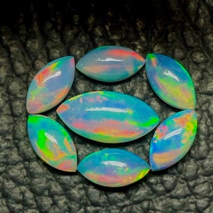 AAA White Opal Marquise Cabochon Set: 7 Loose Gemstones