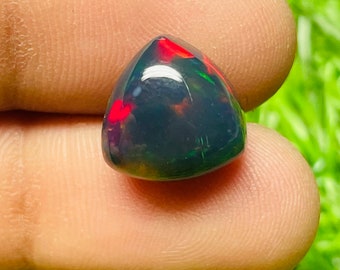 5.45 Carat AAA+ Quality Exclusive Galaxy Fire Black Smoked Opal, Natural Ethiopian Trillion Shape Opal Cabochon Gemstone 12x12 MM (Smoked)