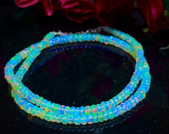 Collar de plata esterlina con ópalo etíope: cuentas multicolor de 45 quilates, 40,6 cm