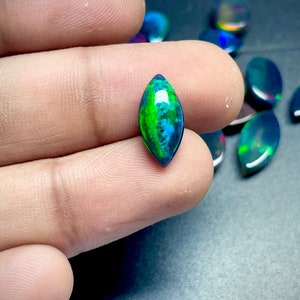 Black Smoked Ethiopian Opal Cabochon: Marquise Gemstone (14x7x3.45 MM)
