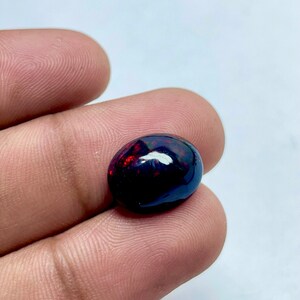 Black Smoked Ethiopian Opal Cabochon: Oval Fire Opal Gemstone (13.5x11x5.5 MM)