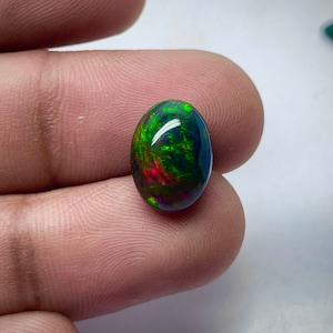 AAA Galaxy Fire Black Opal Cabochon: Ethiopian Gemstone (12x9 MM)