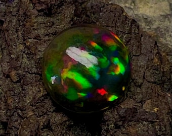 10mm Black Ethiopian Opal Cabochon: Multi Fire Gemstone