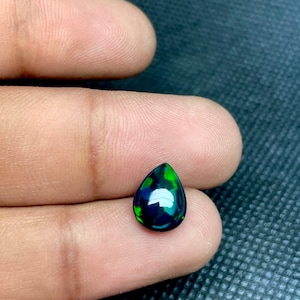 AAA Black Fire Opal Cabochon: Ethiopian Pear Gemstone (10x8 MM)