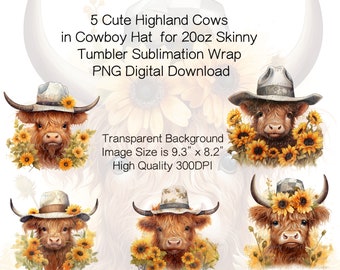 Highland Cow Sunflower Clipart – Cowboy Hat Fall Sublimation (PNG)