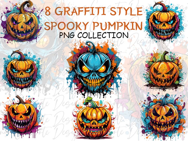 Graffiti Style Spooky Pumpkin Clipart PNG Sublimation Bundle | 8 ...