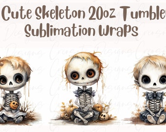 Cute Skeleton 20oz Tumbler Sublimation Wraps – 3 PNG Designs (Digital Download)
