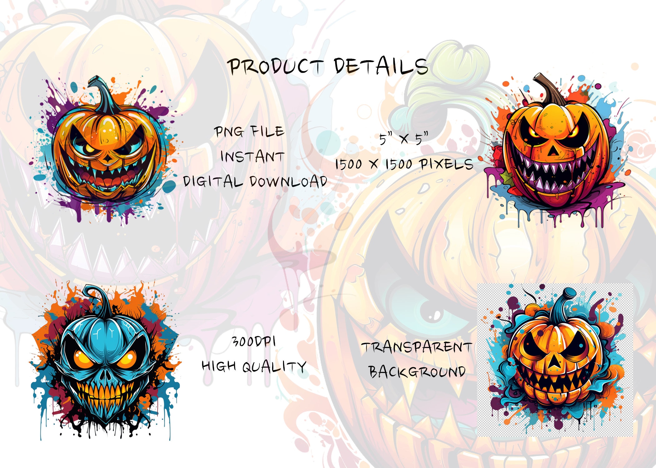 Graffiti Style Spooky Pumpkin Clipart PNG Sublimation Bundle | 8 ...