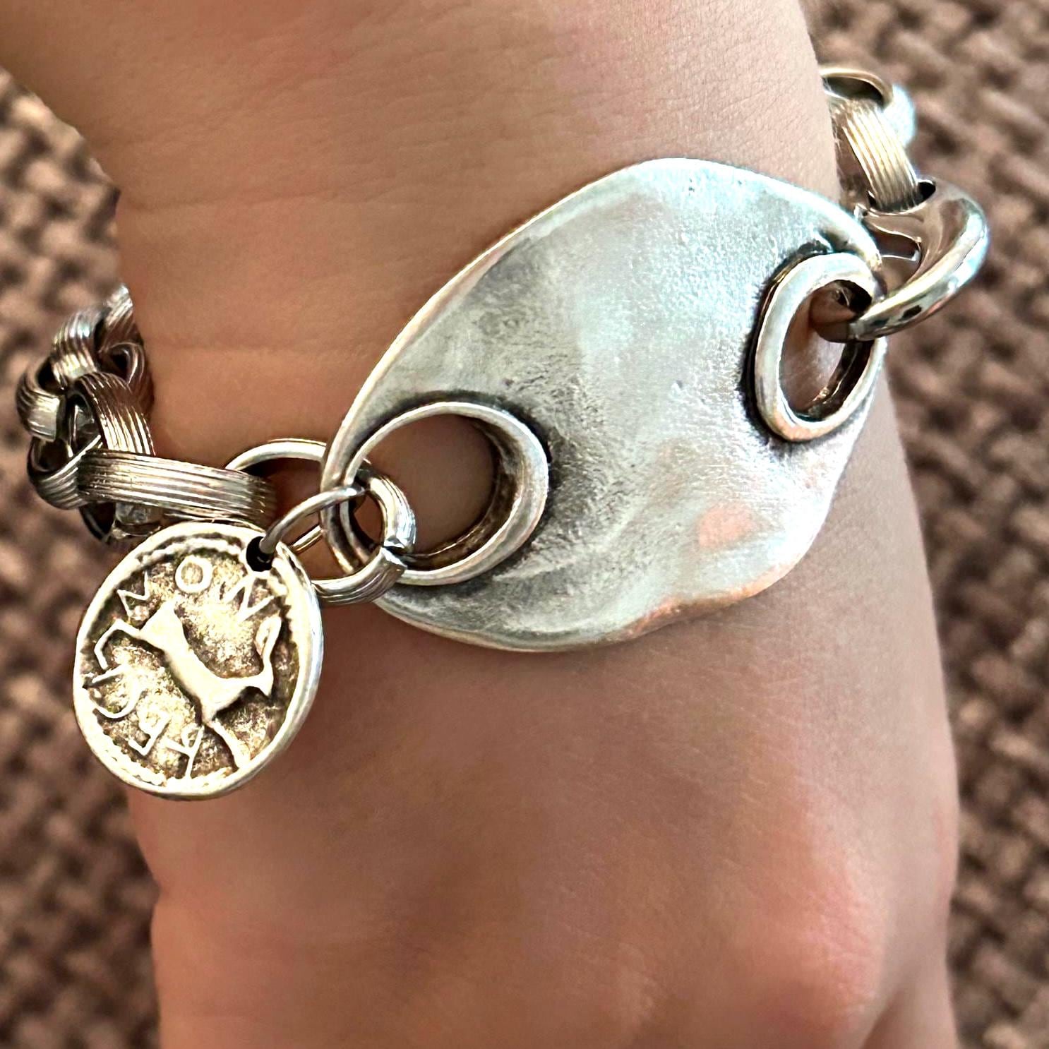 Chunky silver bracelet, chunky coin bracelet, silver stainless steel bracelet, coin bracelet, trendy bracelet, trendy jewelry