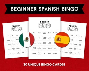 Beginner Spanish Vocab Bingo: 30 Printable Cards (Digital Download)