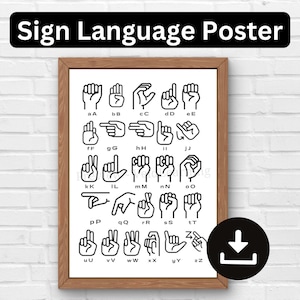 Gebärdensprache Alphabet Poster, ASL Alphabet Dekor, Gebärdensprache lernen, Homeschooling Poster, Montessori lehnend, A4, US Letter, 4x6, 8x10