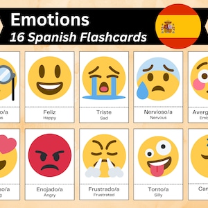 スペイン語の感情フラッシュカード、スペイン語の形容詞語彙、ホームスクールの言語学習、モンテッソーリバイリンガルアクティビティ、USレター＆A4