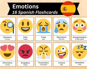 Spanish Emotion Flashcards, Spanish Adjective Vocabulary, Homeschooling Language Learning, Montessori Bilingual Activity, US Letter & A4