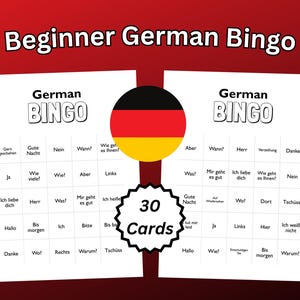 Beginner German Vocabulary Bingo, 30 Printable Bingo Cards, German Words Classroom Game, Fun Language Activity for Kids, US Letter & A4