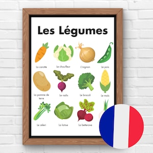 French Vegetable Wall Art, French Classroom Poster Decor, Bilingual Homeschooling, Montessori Preschool Learning, US Letter & A4