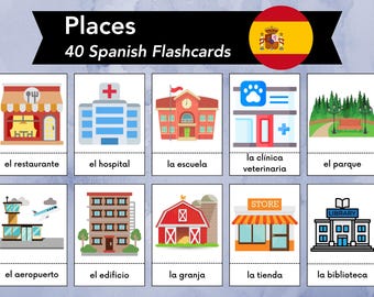 Spanische Lernorte Karteikarten: Zweisprachiges Lernen für Kinder (Digitaler Download)
