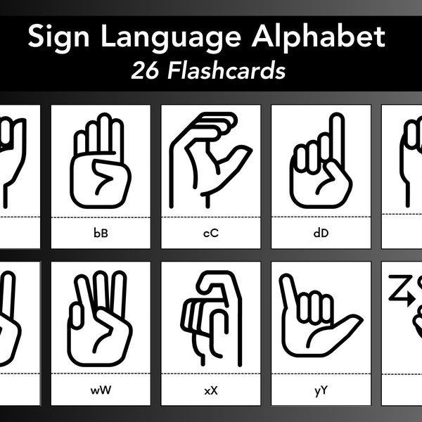 Sign Language Alphabet Flashcards, Learn ASL Flash Cards, ASL ABCs for Kids, Homeschooling Learning, Montessori Classroom, US Letter & A4