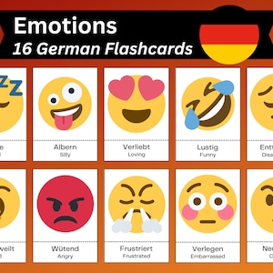 German Emotion Flashcards, Learn German Vocabulary, Homeschool Language Learning, Bilingual Flashcard Activity, US Letter & A4