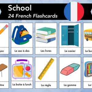 French School Flashcards, Beginner French Classroom Vocabulary, Homeschooling Language Learning, Montessori Kids Activity, US Letter and A4