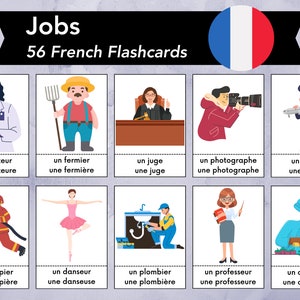 French Jobs Flashcards, French Professions Vocabulary, Montessori Bilingual Language Learning, Homeschooling Kids Activity, US Letter and A4