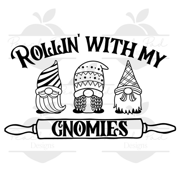 Rollin' with My Gnomies - Christmas gnomes rolling pin baking rap funny SVG digital download