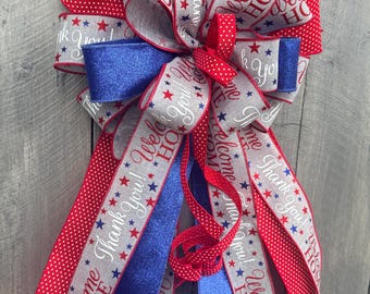 Patriotic Wreath Bow Military Thank You For Your Service Welcome Home Independence Day Memorial Day Mailbox Lamppost Decor