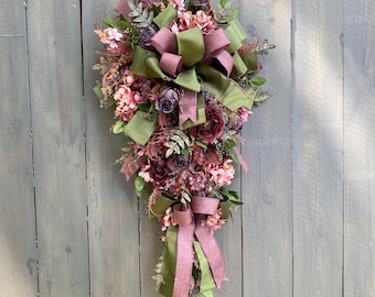 Pink Purple Floral Teardrop Swag: Elegant Wedding, Mother's Day Decor