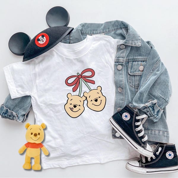 Yellow Pooh Bear Cherry Style Printed White T-Shirt/Sweatshirt