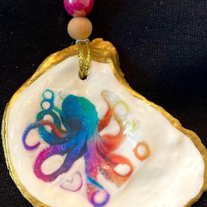 Oyster Shell Ornaments, Octopus Ornament, Gift for Her, Beach Decor, Coastal Gift, Nautical Ornament, Octopus Shell